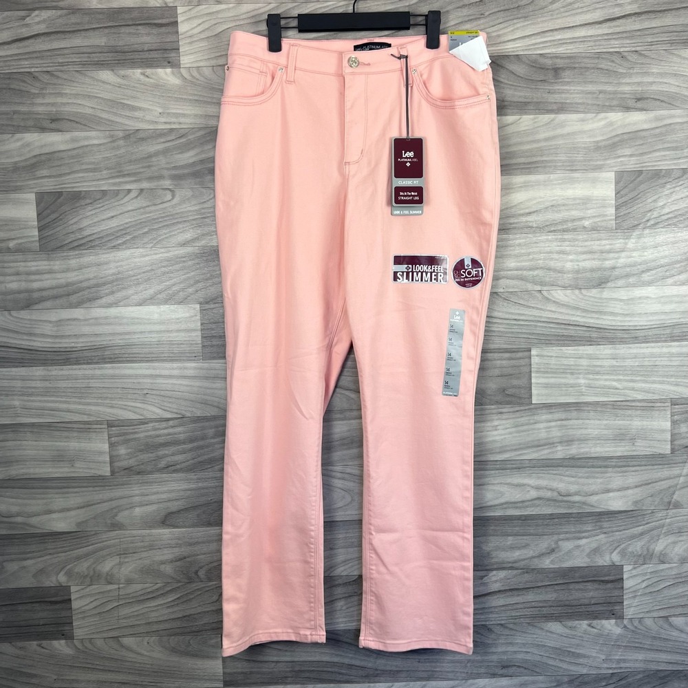 Lee Platinum Label Jeans Womens 14M Pink Cotton Stretch Classic Fit Straight Leg